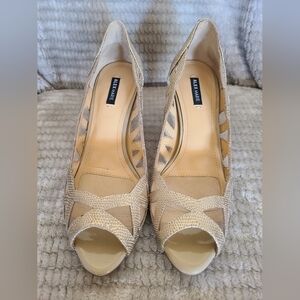 Alex Marie Beige Peep-Toe Heels